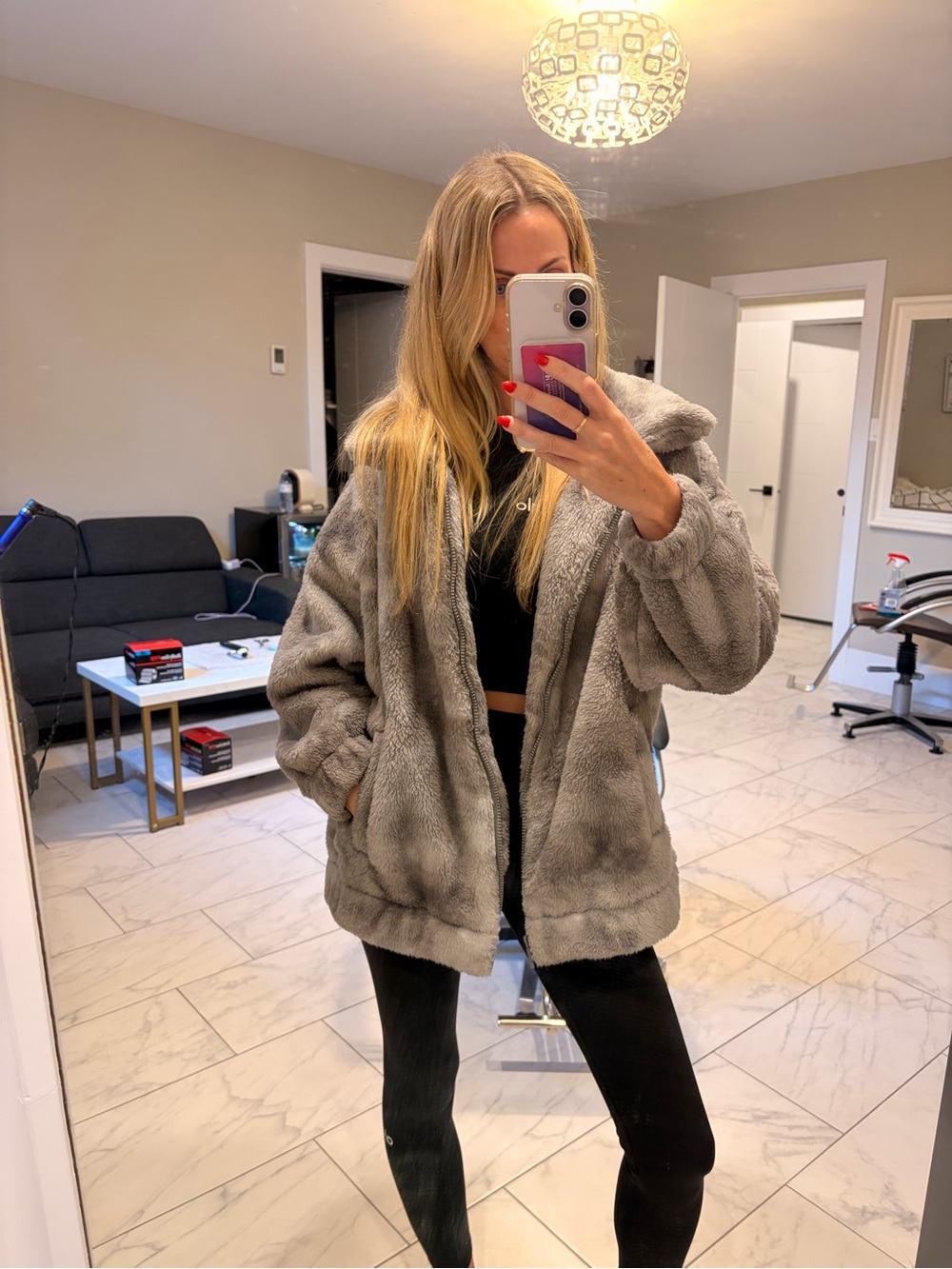 Plush Faux Fur Coat - Gray